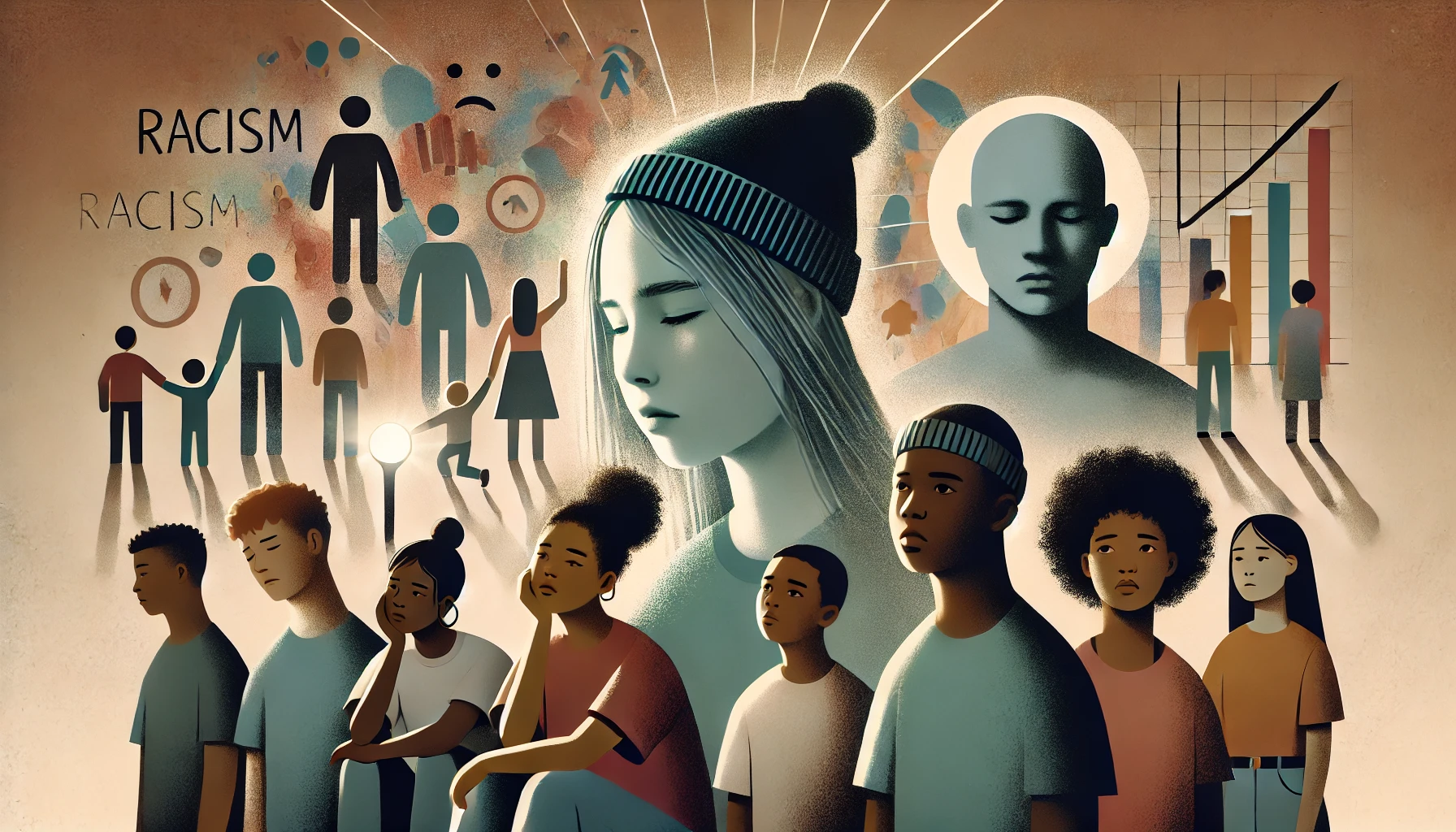 Abstract digital art portraying diverse young profiles
